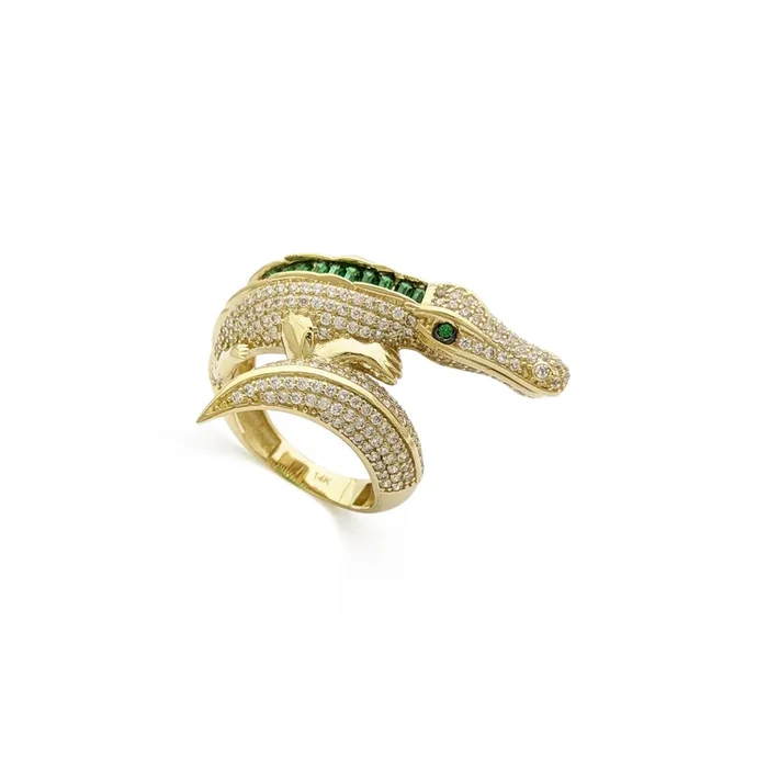 Iced-Out Crocodile Wrap-Around Ring (14K)