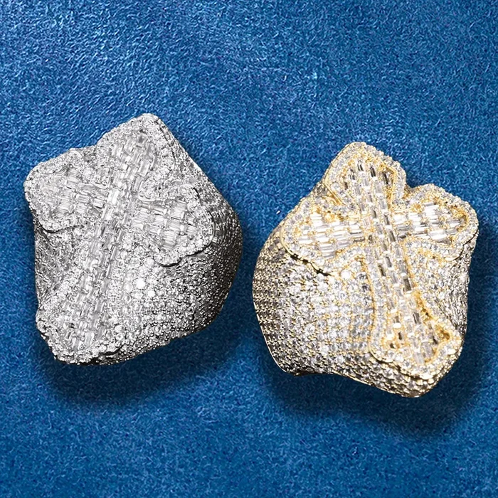 Iced Out Cross Baguette Hip Hop Ring