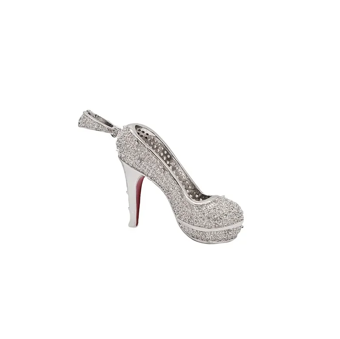 Iced-Out CZ High-Heel Enamel Pendant (Silver)