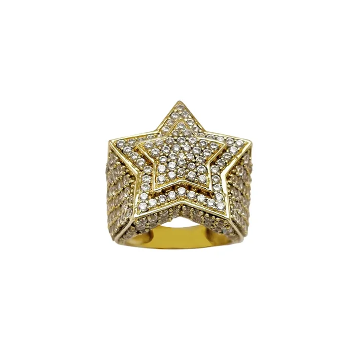 Iced-Out Double Star Ring (10K)