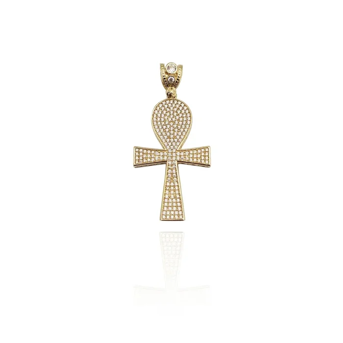 Iced-Out Filled Ankh CZ Pendant (14K)