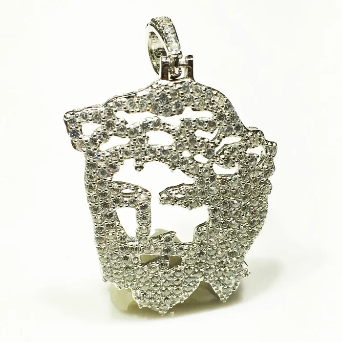 Iced-Out Jesus Head Pendant (Silver)