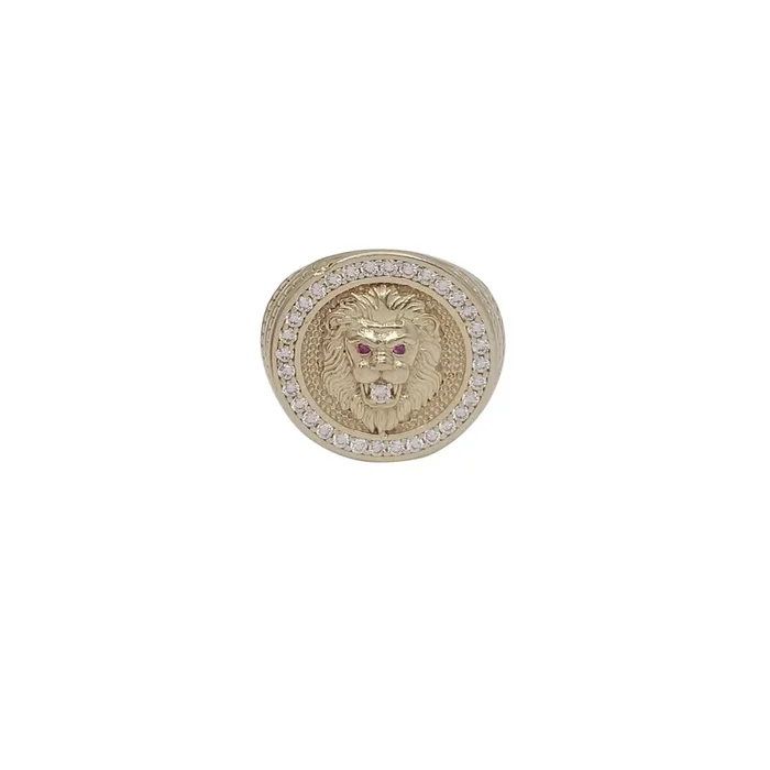 Iced-Out Lion Round CZ Ring (14K)