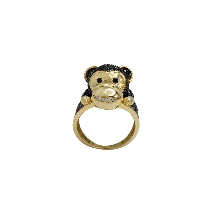 Iced-Out Monkey Ring (14K)