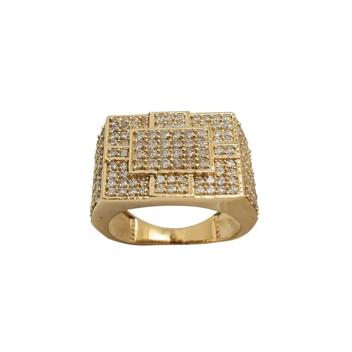 Iced-Out Rectangular Men’s Ring (14K)