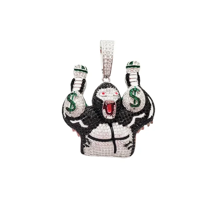 Iced-Out Rich Gorilla CZ Pendant (Silver)