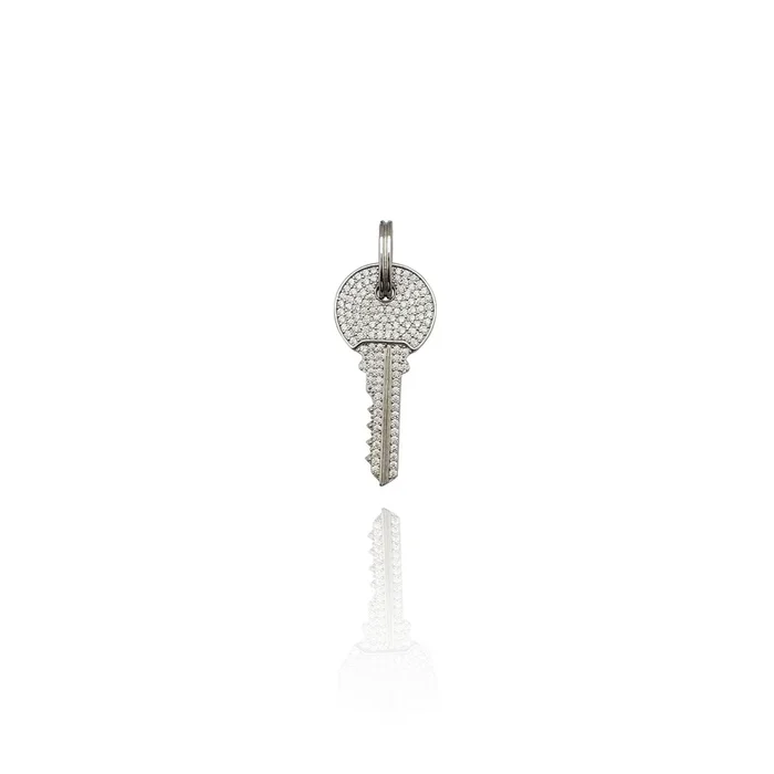 Iced-Out Round Modern Key CZ Pendant (Silver)
