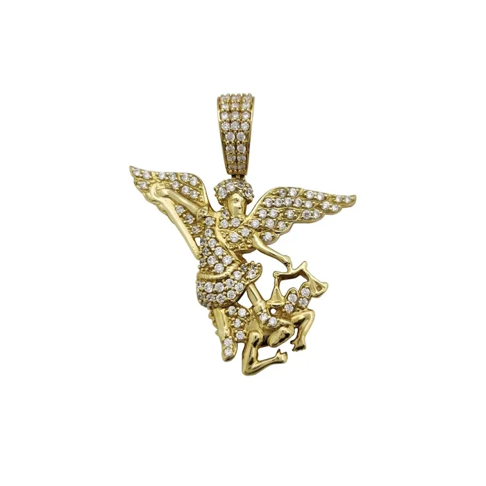 Iced-Out Saint Michael CZ Pendant (14K)