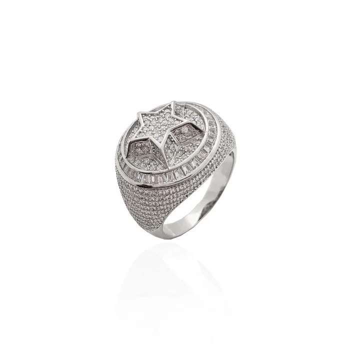 Iced-Out Star Emblem Ring (Silver)