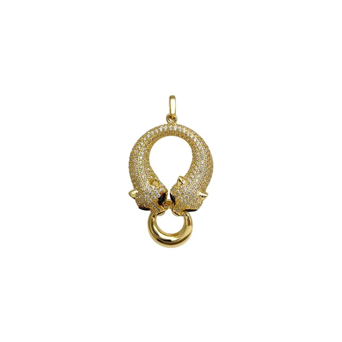 Iced-Out Two Panther Head Pendant (14K)
