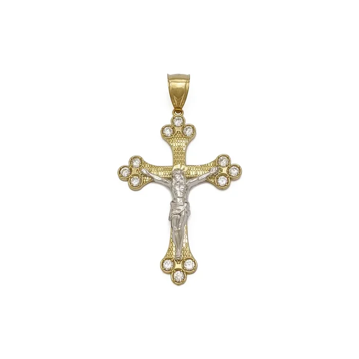Icy Budded Crucifix Two-Toned Pendant (10K)