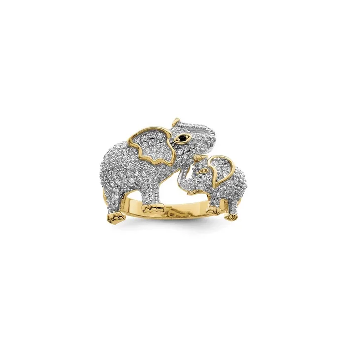 Icy Elephant Mother and Baby Ring (Silver)