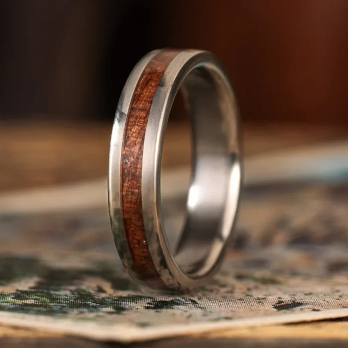 (In-Stock) The Garand | M1 Garand Rifle Stock Wood & Titanium Wedding Band – Size 9.5 | 5mm Wide