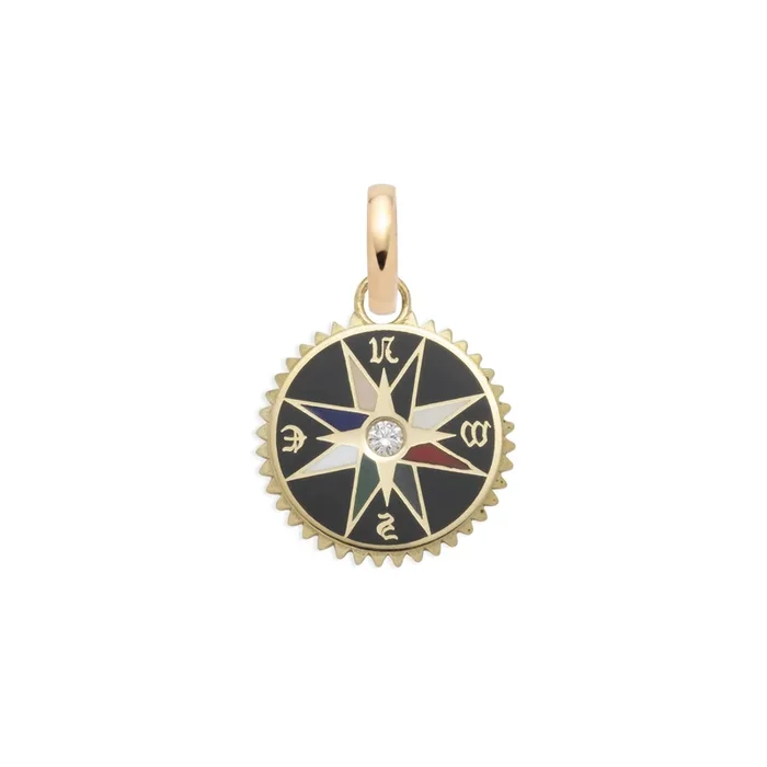 Internal Compass Black Ceramic Baby Medallion : in Yellow Gold with Diamond and an Annex Link