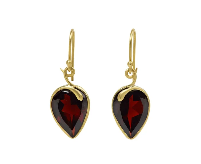 Inverted Garnet Snake Earrings