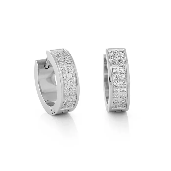 Italgem Men’s Steel Pave CZ Hoop Earrings
