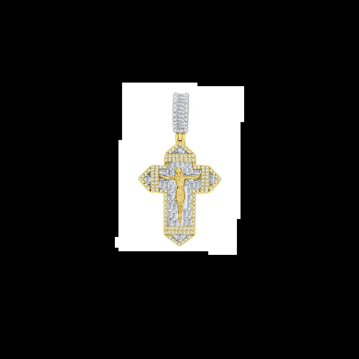 Jesus Christ Diamond Baguette Cross Pendant (14K)