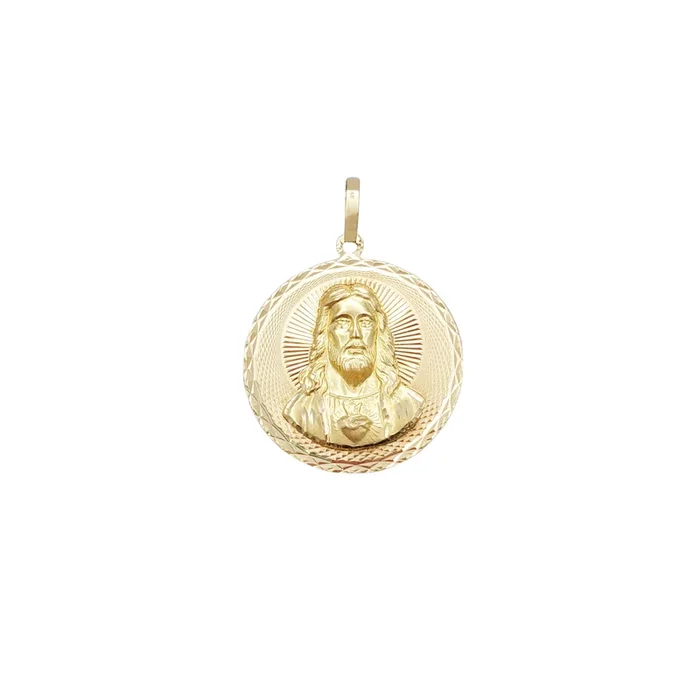 Jesus Diamond Cut Medallion Pendant (14K)