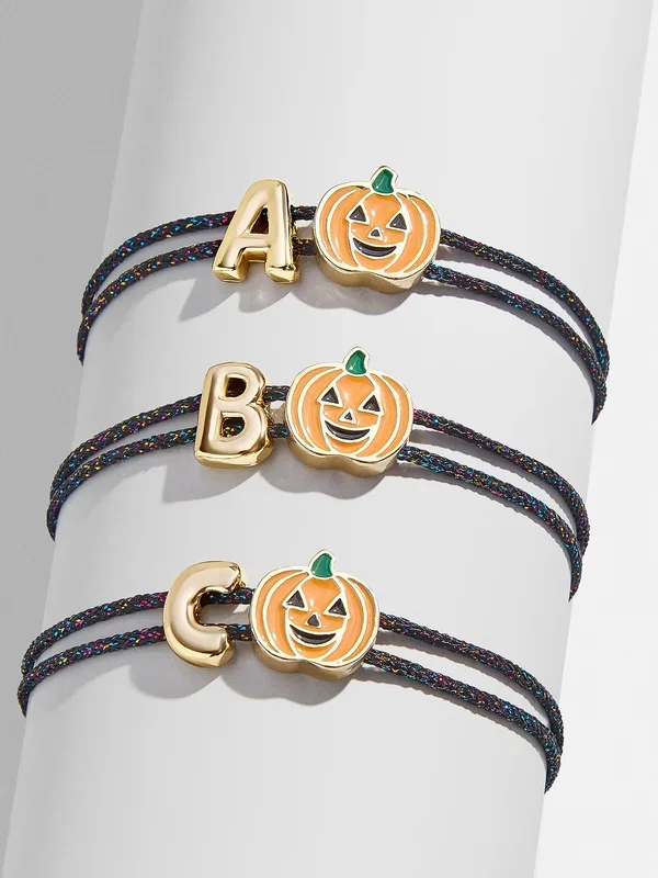 Kids’ Halloween Initial Bracelet – Black/Orange
