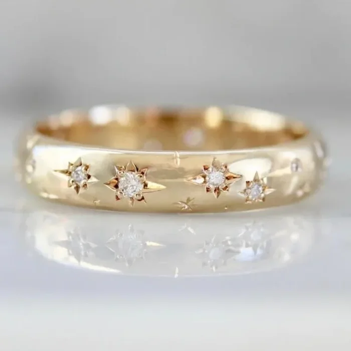 Lab Diamond Celeste Rising Star Engraved Diamond Gold Band