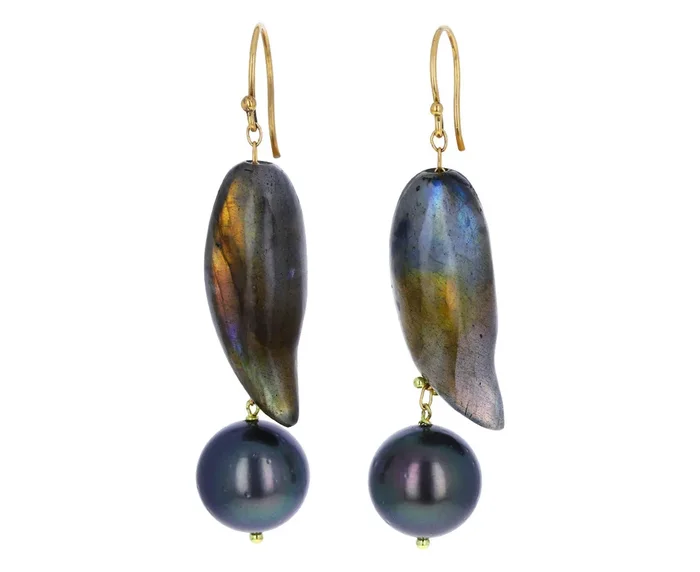 Labradorite and Tahitian Pearl Earrings