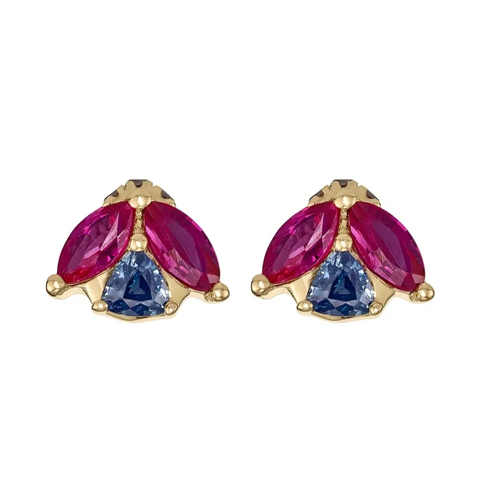 Ladybug Ruby & Teal Sapphire Stud Earrings