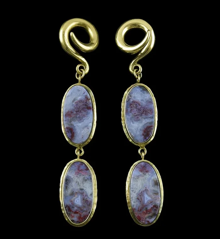 Laguna Lace Agate Stone Brass Ear Weights Version 9