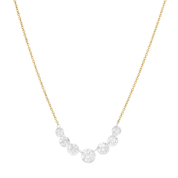 LARGE 7 DIAMOND FLOATING NECKLACE, 14kt GOLD