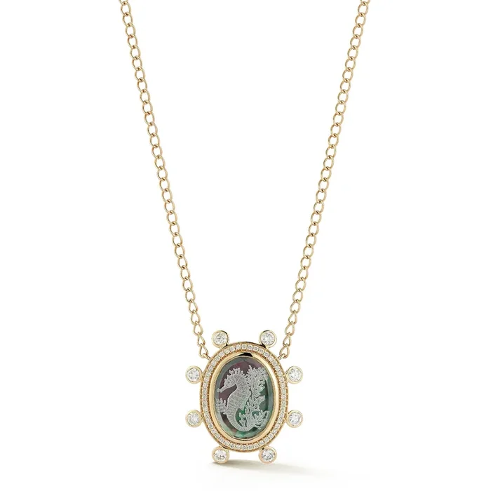 Large Seahorse Caspian Necklace – Grey Mother-of-Pearl and Diamond