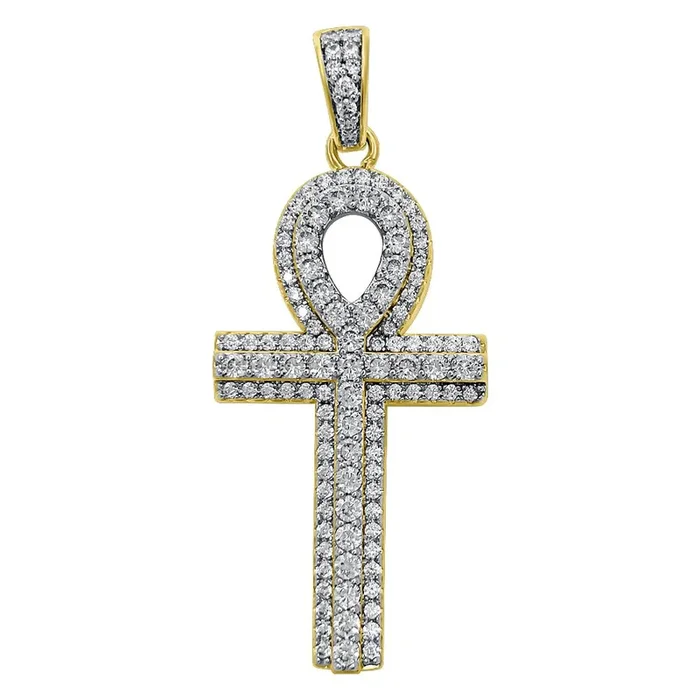 Layered Ankh Cross VVS CZ Hip Hop Iced Out Pendant