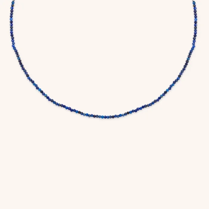 Lazurite September Beaded Necklace in Solid Gold