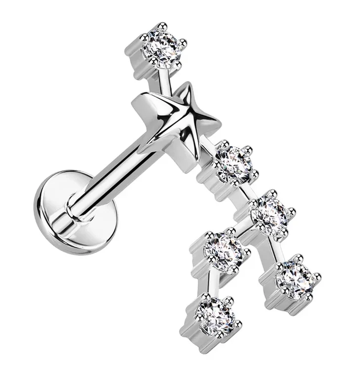 Leo Constellation Clear CZ Stainless Steel Internally Threaded Labret