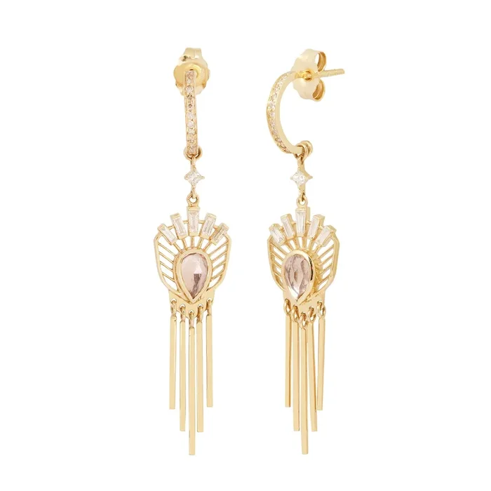 Light Pink Tourmaline Shield Dangling Earrings