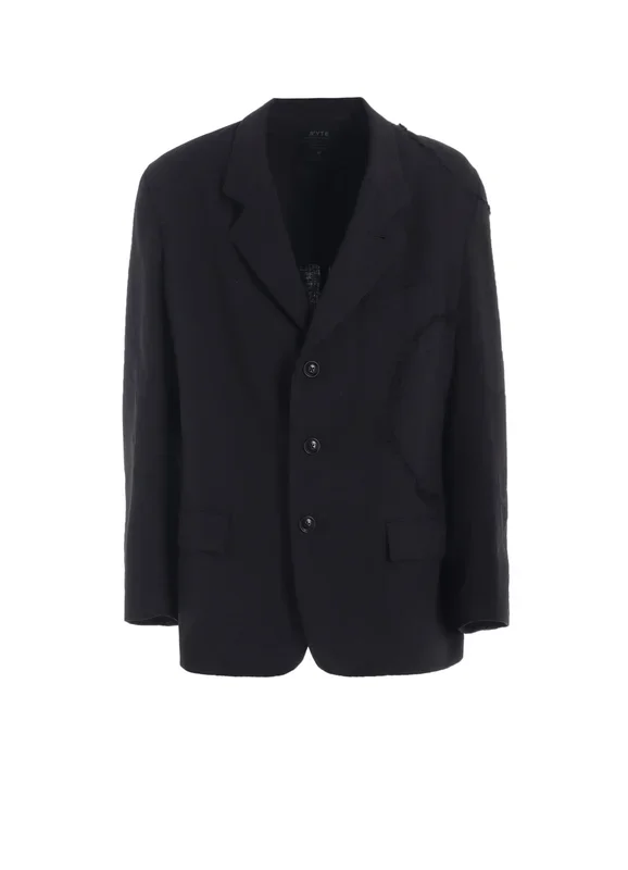 LINEN/COTTON HERRINGBONE ZIGZAG CUT-OUT JACKET