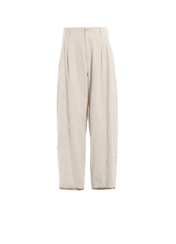 LINEN/COTTON HERRINGBONE ZIGZAG CUT-OUT PANTS