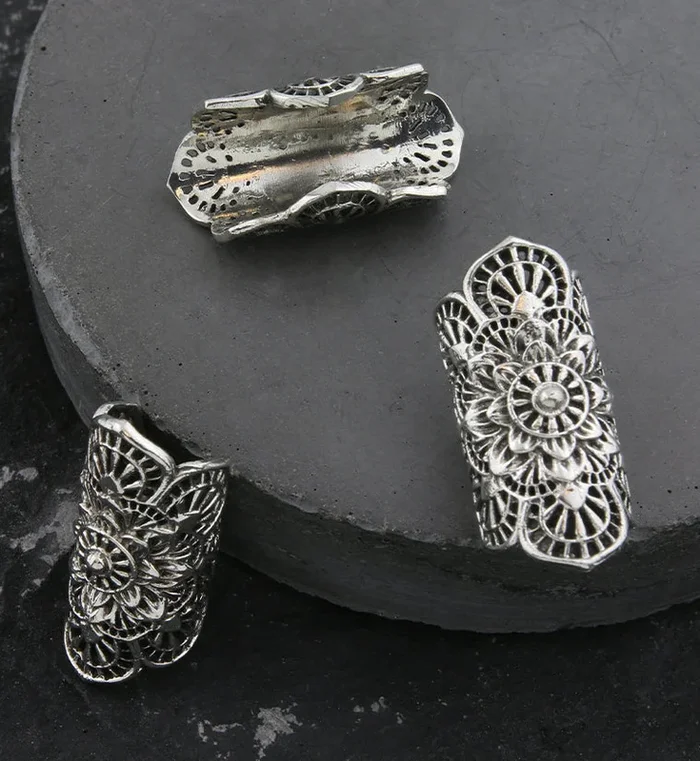 Lotus Flower White Brass Dreadlock Cuff