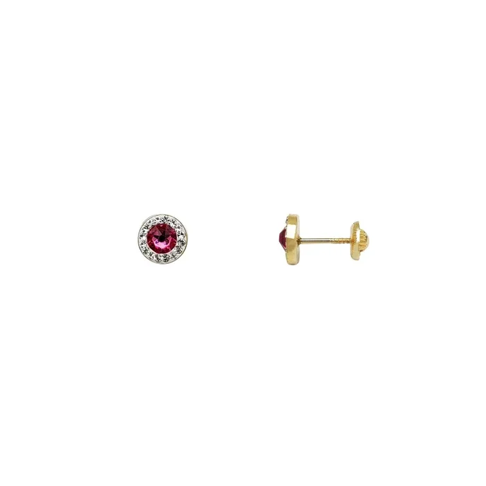 Magenta Stone Halo Stud Earrings (14K)