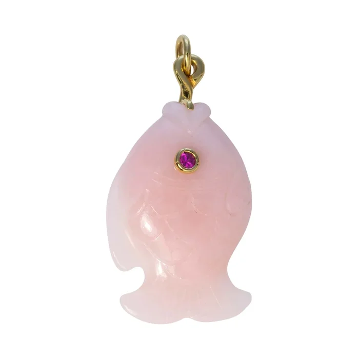 Mazza Pink Opal & Pink Sapphire 14K Gold Fish Pendant