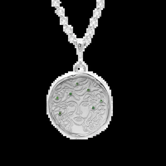 Medusa 7 Emerald Medallion Necklace | Silver