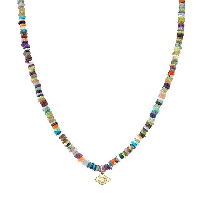 Men’s Collection Pure Gold Eye on Rainbow Heishi Necklace