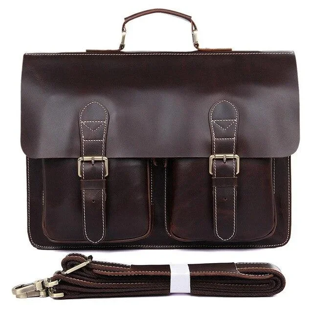 Men’s Genuine Leather 15″ Laptop Business Travel Shoulder Briefcase Bag