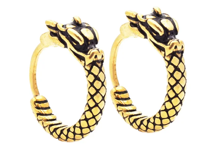 Men’s Gold Stainless Dragon Hoop Earrings