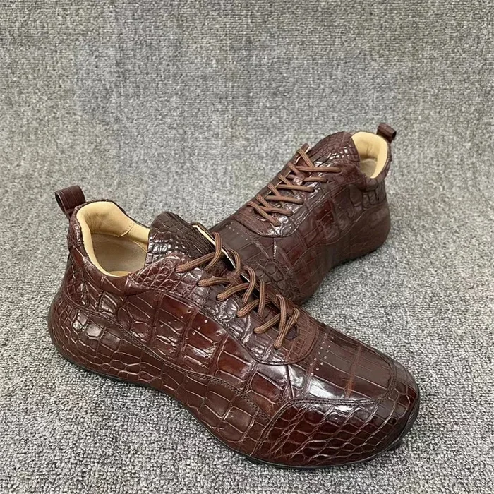 Men’s Soft Outsole Crocodile Skin Leather Lace-up Outdoor Casual Shoes