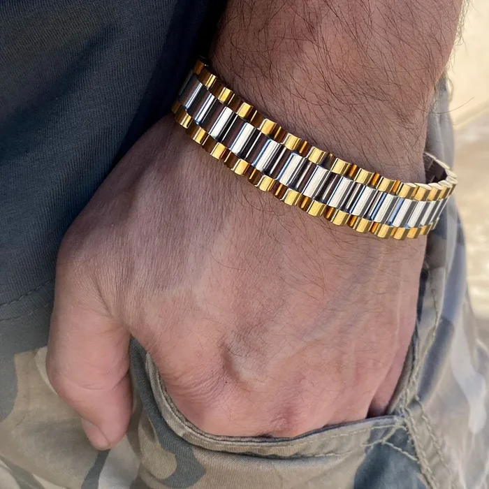 Men’s Watchband Link Stainless Steel Two Tone Bracelet 8.5″