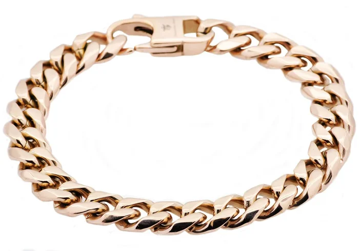 Mens 10mm Rose Stainless Steel Curb Link Chain Bracelet