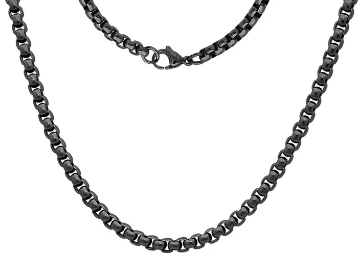 Mens 5mm Black Stainless Steel Round Box Link Chain Necklace