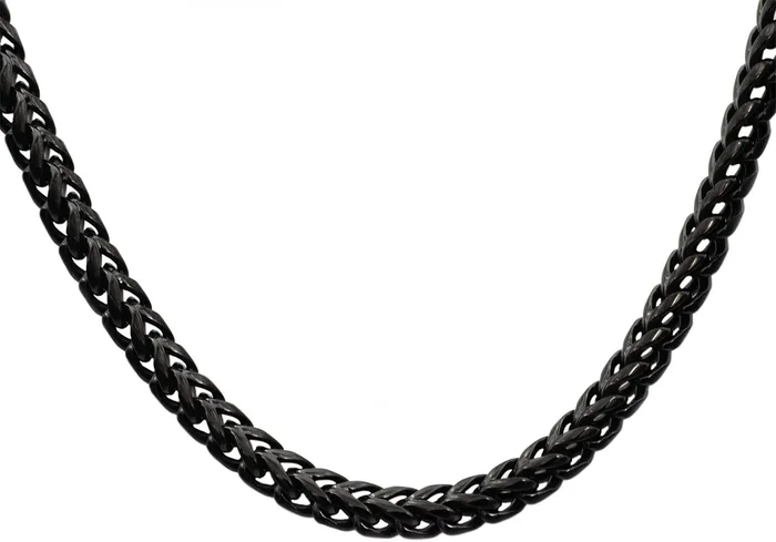 Mens 8mm Black Plated Stainless Steel Franco Link Chain Necklace