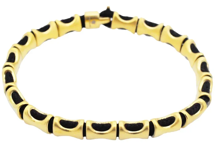 Mens Gold Stainless Steel Black Cotton Rope Bracelet