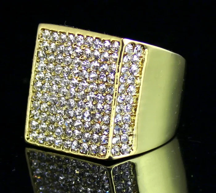 MENS ICED OUT HIP HOP LUXURY RAPPER’S LAB DIAMOND GOLD PLATED PINKY 8 ~ 12 RING