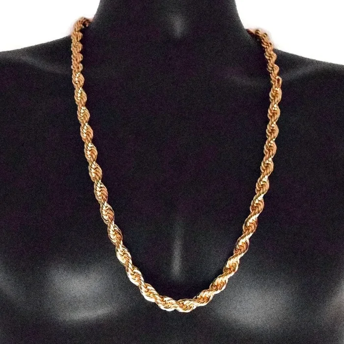 Mens Rose Gold Finish Rope Chain Necklace 30″ x 10MM
